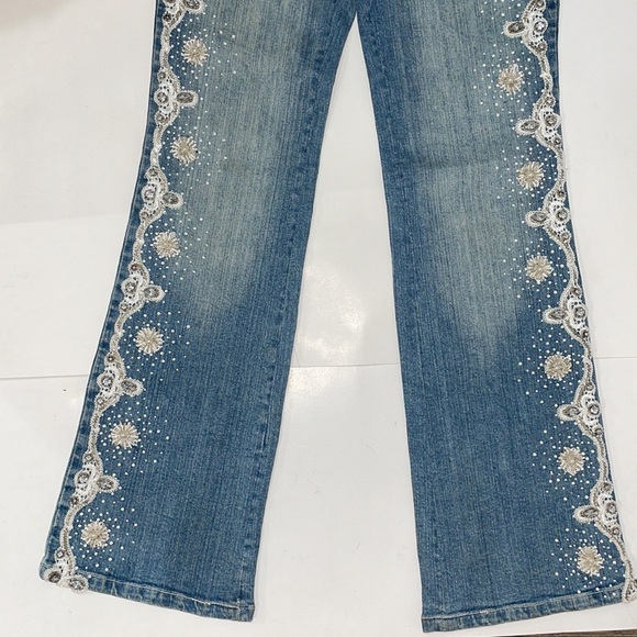 Retro Beaded Low Rise Denim Jeans - Picture 6 of 15
